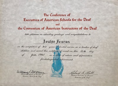 Certificate of merit for 50 years of service for my Great Aunt Louise Fearon