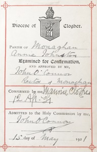 Confirmation of Annie Johnston